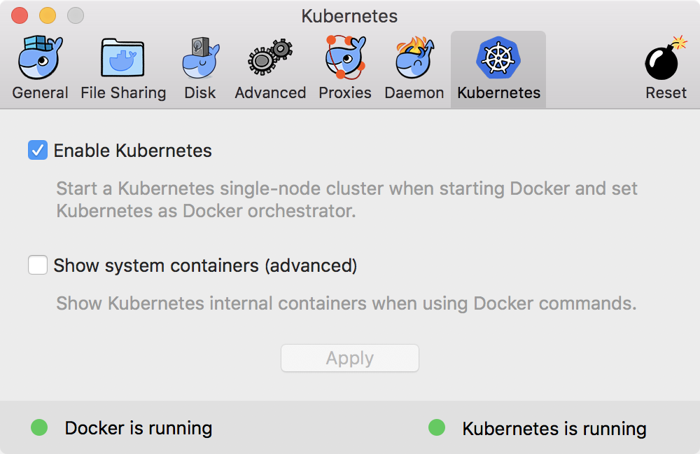DockerのKubernetesセットアップ画面